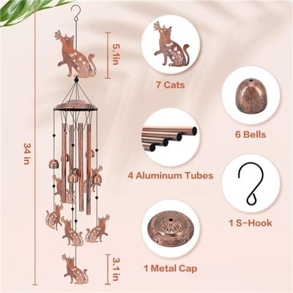 Cat Wind Chimes Outdoor Cat Gifts for Women/Men/Mom/Grandma/Wife/Friends - Picture 5 of 7